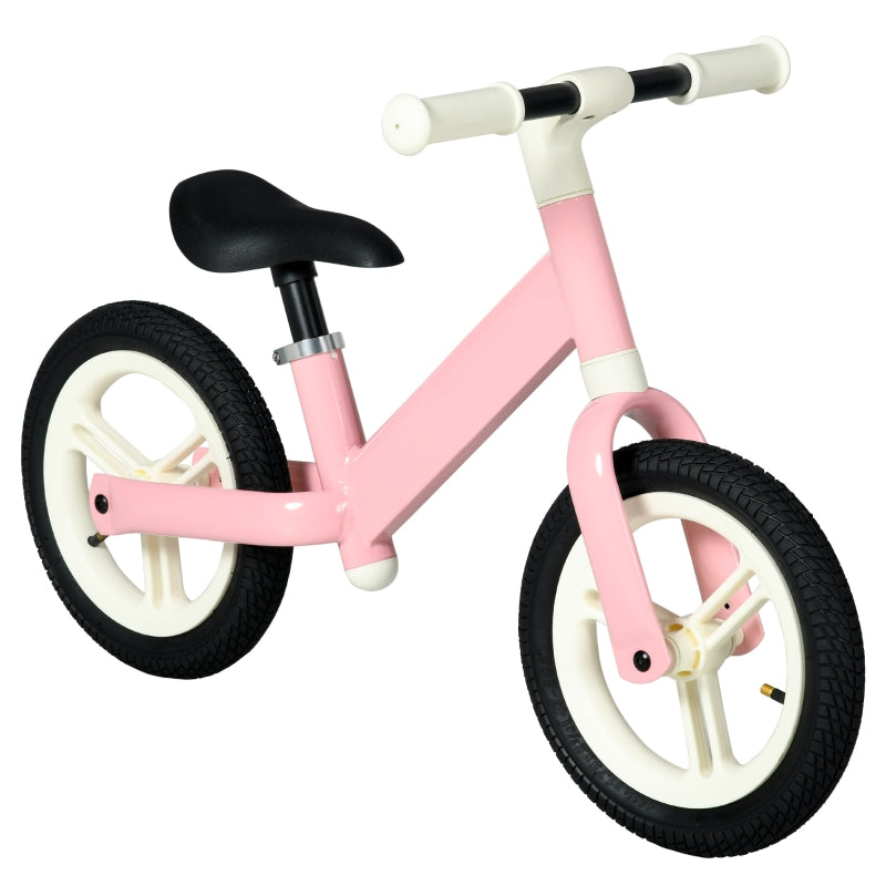 AIYAPLAY 12" Kids Balance Bike, No Pedal Training Bike for Children with Adjustable Seat, 360° Rotation Handlebars - Pink