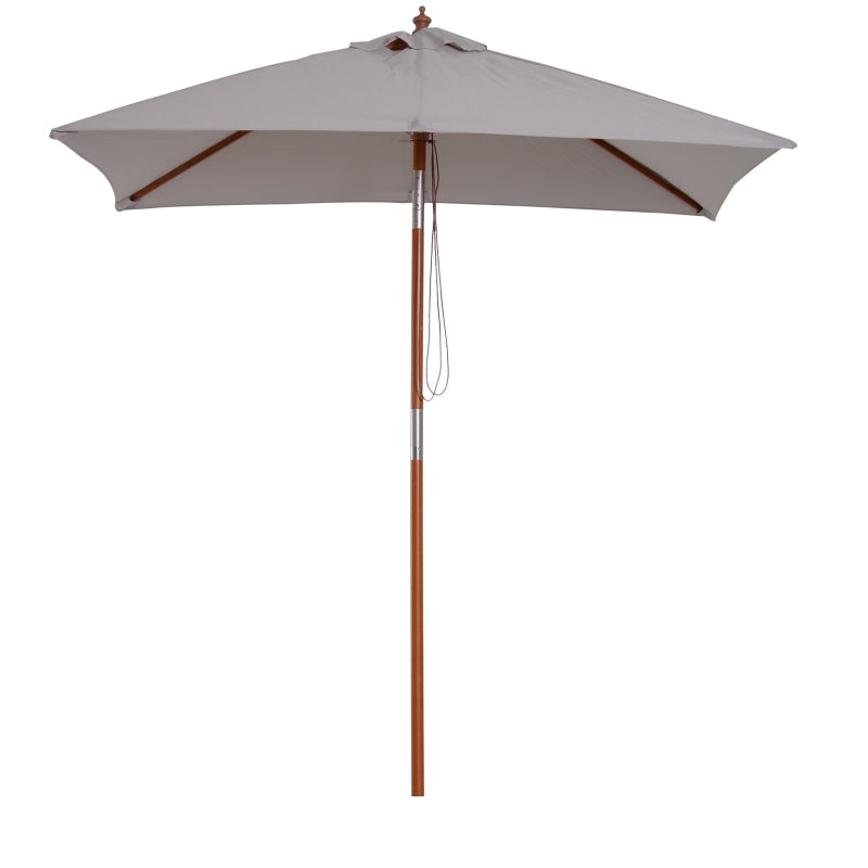 Outsunny 2m x 1.5m Patio Garden Parasol Sun Umbrella Sunshade Canopy Outdoor Backyard Furniture Fir Wooden Pole 6 Ribs Tilt Mechanism - Grey